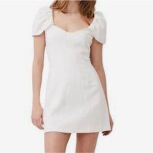French Connection White Short Puff-Sleeve Mini Dress